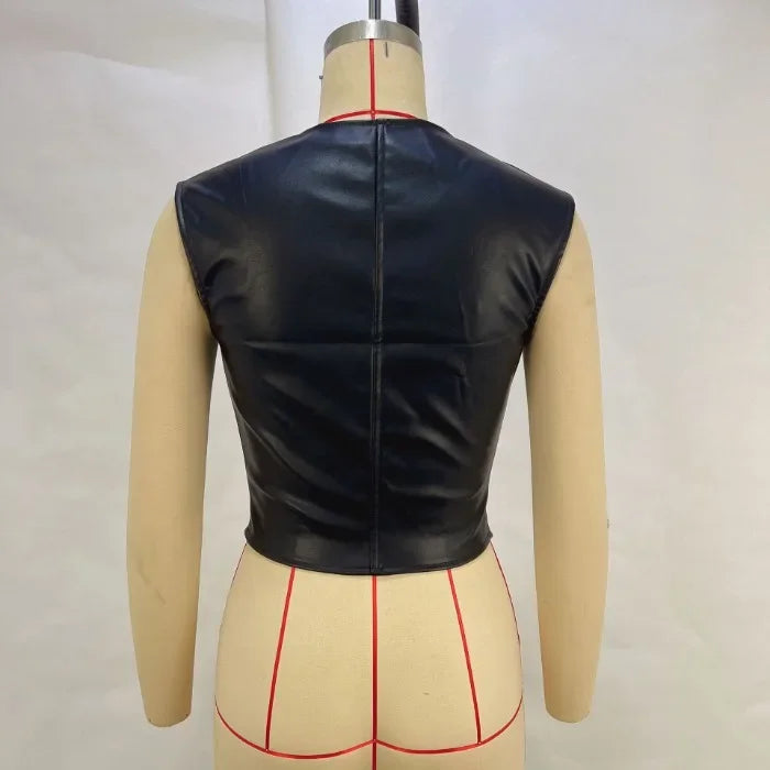 Tank Tops Women Clothes Sexy Hot Girl PU Leather Fashion Sleeveless Wrapped Chest Nightclub Vest Female Y2K 2025 Summer New