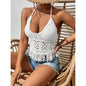 Women Summer Beach Boho Crop Tops Sexy Y2K Knitted Backless Hollow Out Tank Tops Crochet Tassels Hem Halter Bras Bustier Top