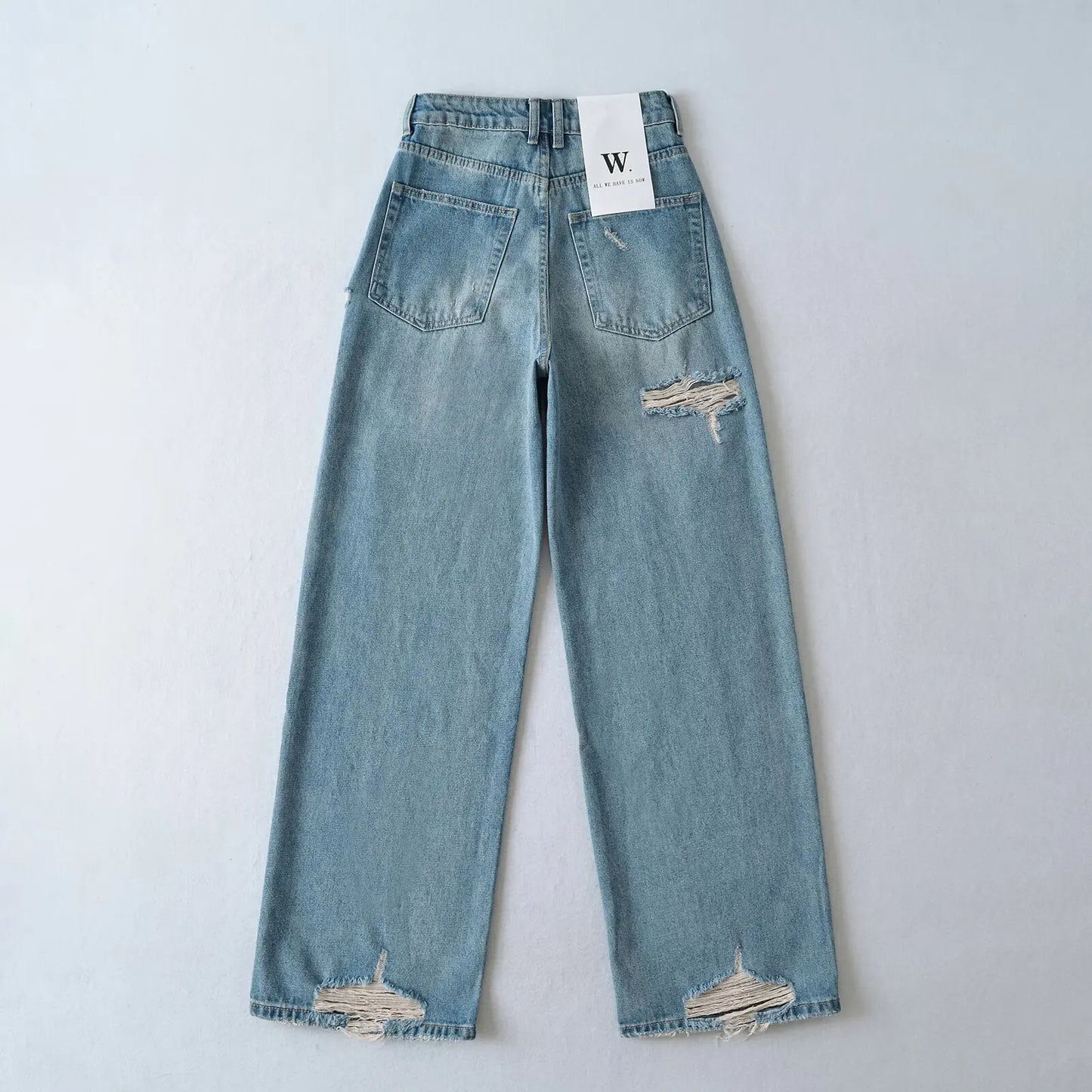 Women's Destroyed Jeans 2025 Spring Summer High Waist Loose Leg Floor-Length Distressed Denim Vintage Daily Staple
