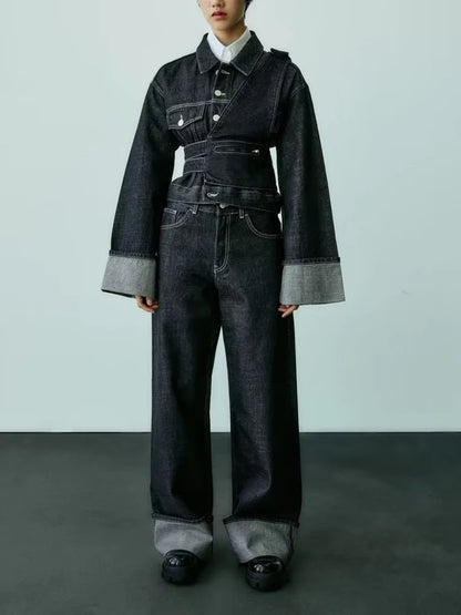 Women's New High-Waisted Jeans Slim High-Waisted Trailing Trousers Rolled Leg Loose Jeans Fashion Casual Wide-Leg Jeans