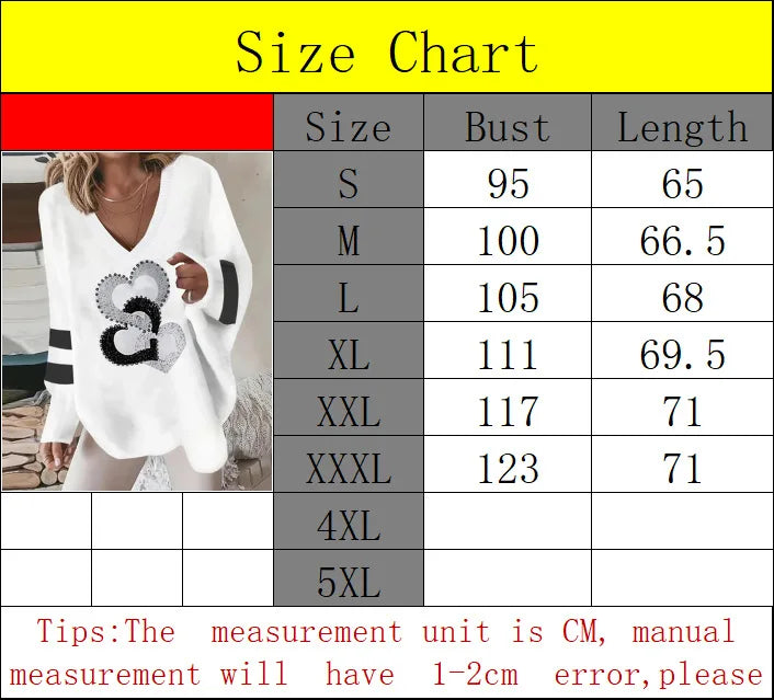 Women's white Blouse  Tops Spring fall Fashion Love Print Long Sleeve Loose V Neck Pullover Irregular Hem Casual T Shirt women