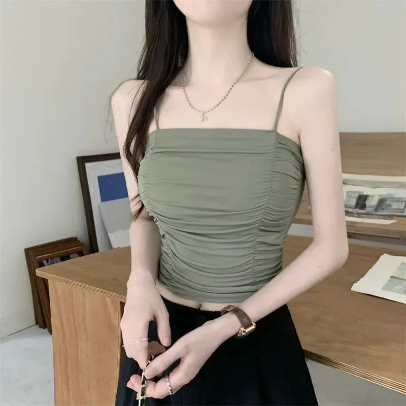 Top Women Sexy Shirts Sleeveless Tube Tops Girls Tops With Suspenders Lady White Camisole Padded Bras Woman Clothing Corset Top