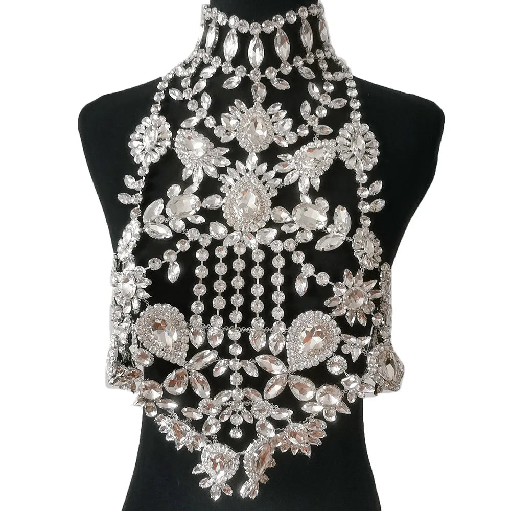 CUIER Luxurious Black Tops for Women Body Chain Jewelry Gun-black