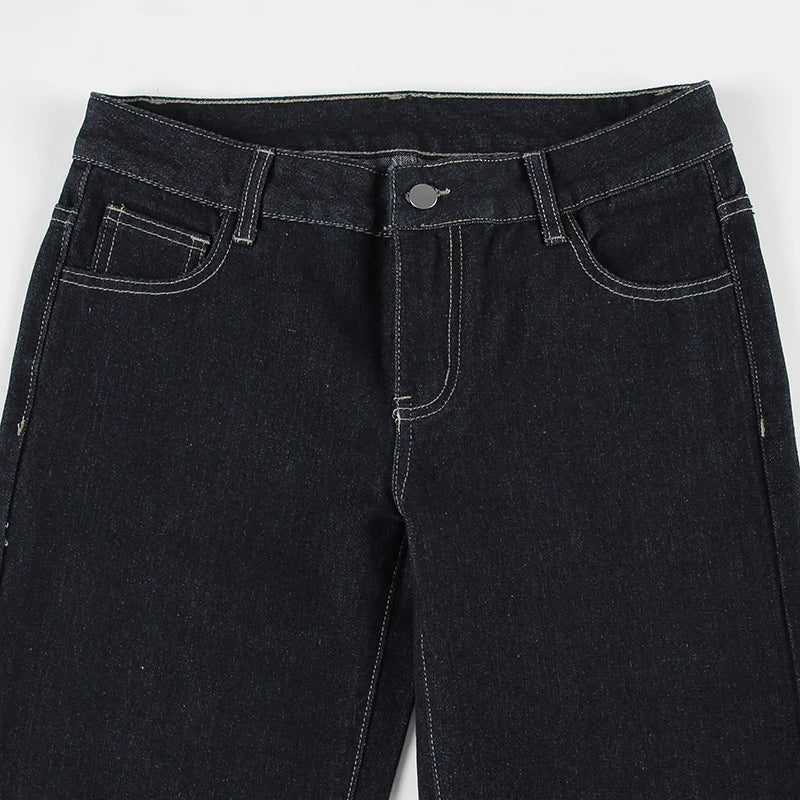 Women's Slim Fit Flared Jeans Y2K Vintage Low Rise Stretch Denim Pants with Embroidery Distressed Style for Everyday Outfits