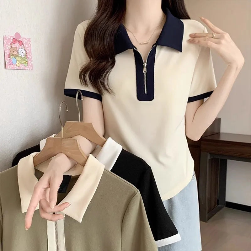 Women's Versatile Tops in Summer, Loose Shoulders, Slightly Fat Covering the Flesh and Making You Look Slim and Short Sleeves