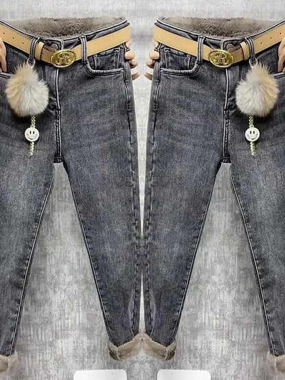 Fleece Jeans For Women Clothes Winter Warm Stretch Denim Harem Pant Loose Thickening Trousers Fall Pantalones De Mujer