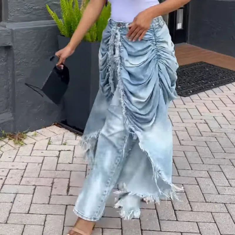 WTHT New Trendy Women Wrinkled Burr Edge Design Straight Jeans 2025 Winter Fashion High Waist Casual Denim Pants Female 1LS2770