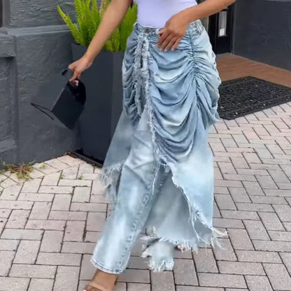 WTHT New Trendy Women Wrinkled Burr Edge Design Straight Jeans 2025 Winter Fashion High Waist Casual Denim Pants Female 1LS2770