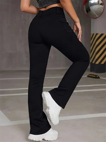 New Women's Streetwear Vintage Fashion Skinny Jeans Classic Black Goth Flare Pants High Waist Designer Bell Bottom Trousers
