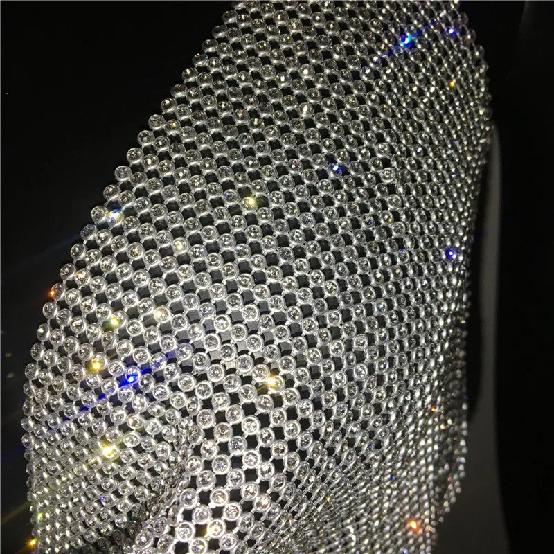 Shiny Rhinestone Tank Tops For Women Sexy Deep V Neck Backless Crop Tops For Women Rave Party Nightclub Camisole Y2K New