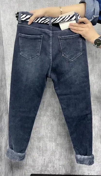 Fleece Jeans For Women Clothes Winter Warm Stretch Denim Harem Pant Loose Thickening Trousers Fall Pantalones De Mujer