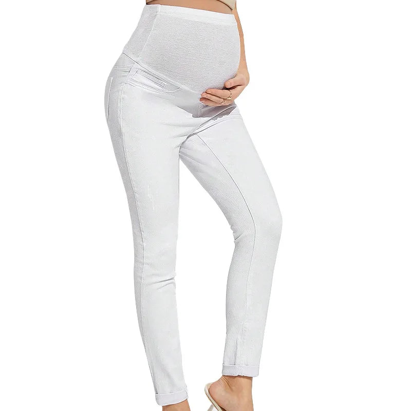 Maternity Women High Waist Support Belly Jeans Fall Pregnant Hip Lifting Elastic Denim Pants Daily Work Wear Streetwear Trousers