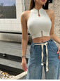 2025 Women Sexy Tank Tops Chic Y2K Tops Halter Off Shoulder Tops Crop Elastic Solid Tank for Women Summer