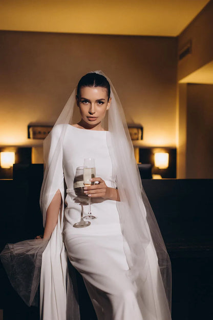 Muslim Wedding Dresses Brides Hijab  Cape Sleeve Straight Modest Bride Dress vestidos de novia 2025 Wedding Gowns Customized