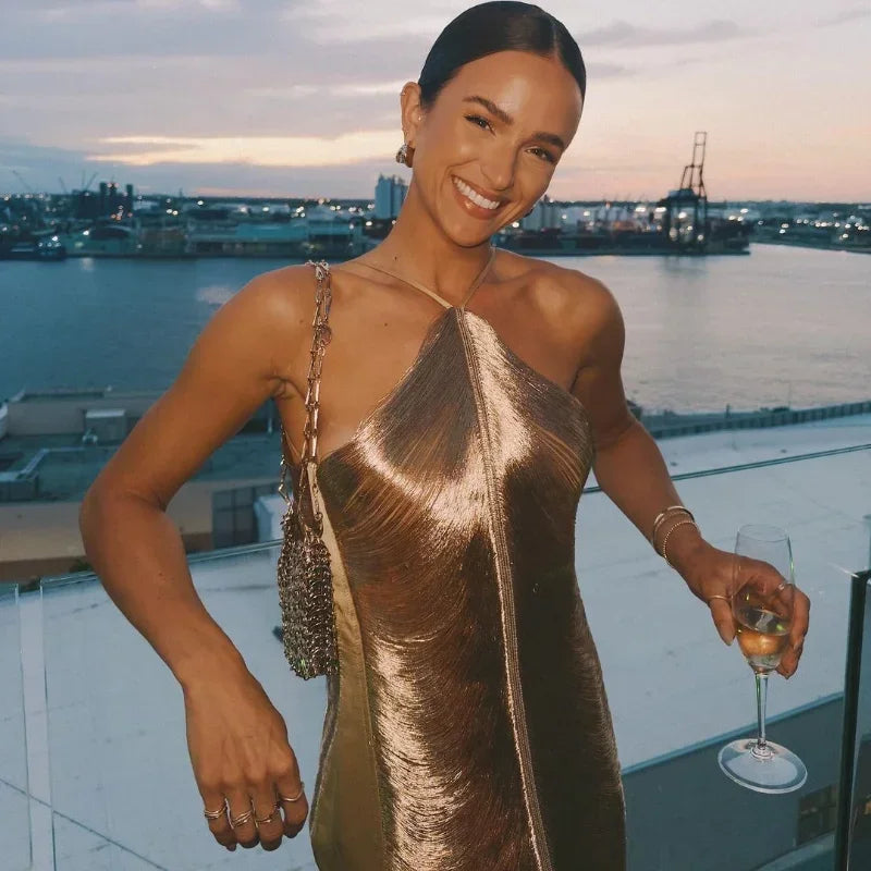 Fringe V-neck Mini Dress Halterneck Vestidos Women Elegant Cut Out Short Dress Fashion Patchwork Asymmetric Tassel Decor Dresses