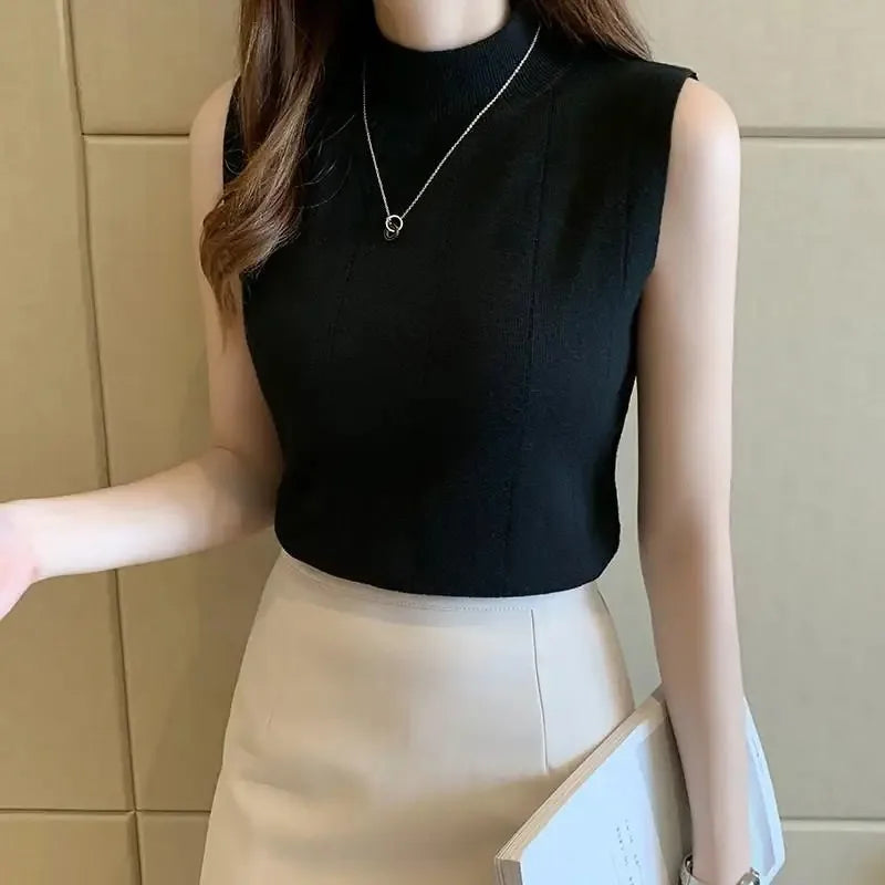 Spring Women Knitted Green Tank Tops Women Thin Tops Basic Casual Tank Tops O-neck Tees Sleeveless Tops For Women