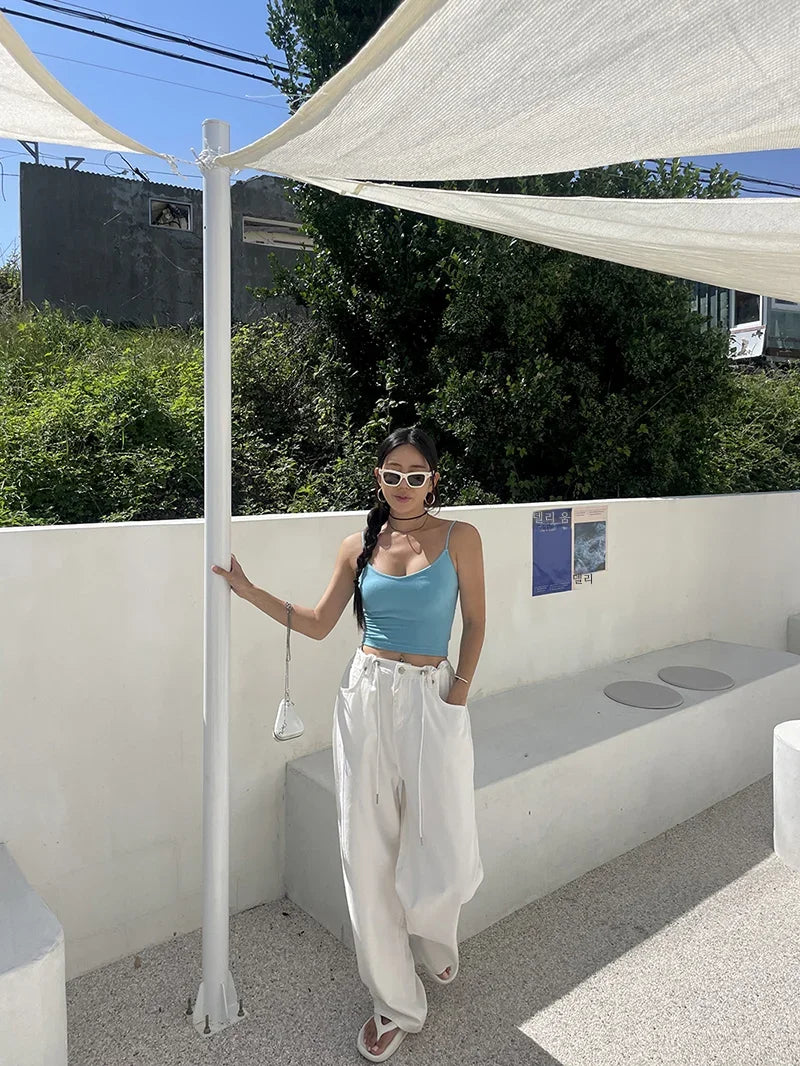 Korean Ins Retro Versatile High Waist Women's Straight Leg Jeans Summer New Fashion Loose Drawstring Design Women Wide Leg Jeans