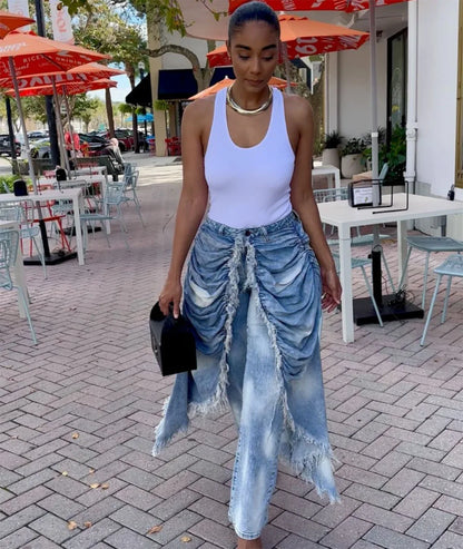 WTHT New Trendy Women Wrinkled Burr Edge Design Straight Jeans 2025 Winter Fashion High Waist Casual Denim Pants Female 1LS2770