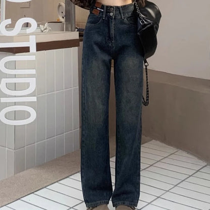 Female High Waist Wide Leg Jeans Women Y2k Denim Straight Leg Pants Girls Smoke Gray Retro Blue Light Blue Water Gray Trousers