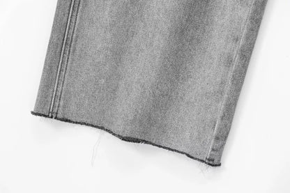 ETJ Wide-leg high-waisted jeans  women's classic everything with five pockets washed soft comfortable ultra-long jeans6045022