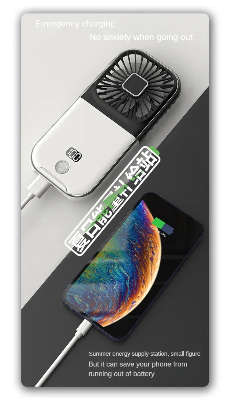 Xiaomi 2025 Folding Handheld Fan 3000mah USB Charging Digital Display Outdoor Mini Neck Hanging For Sport Outdoor