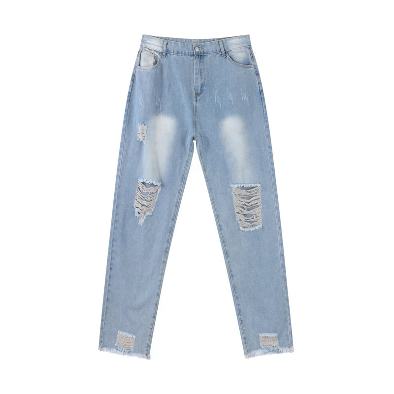Casual Straight Jeans Women High Waisted Washed Skinny Ripped Slim Denim Pants 2025 Autumn Fashion Trend Commute Lady Trousers
