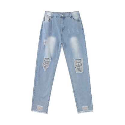 Casual Straight Jeans Women High Waisted Washed Skinny Ripped Slim Denim Pants 2025 Autumn Fashion Trend Commute Lady Trousers