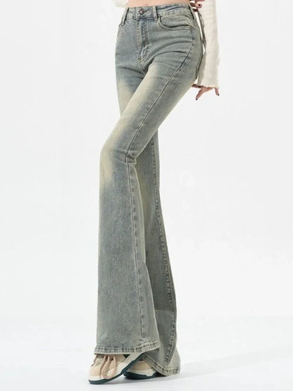 Ins Women Korean High Waist Flared Jeans Female High Street Boot Cut Pants Lady Y2k 2000s Yellow Denim Bell Bottom Trousers