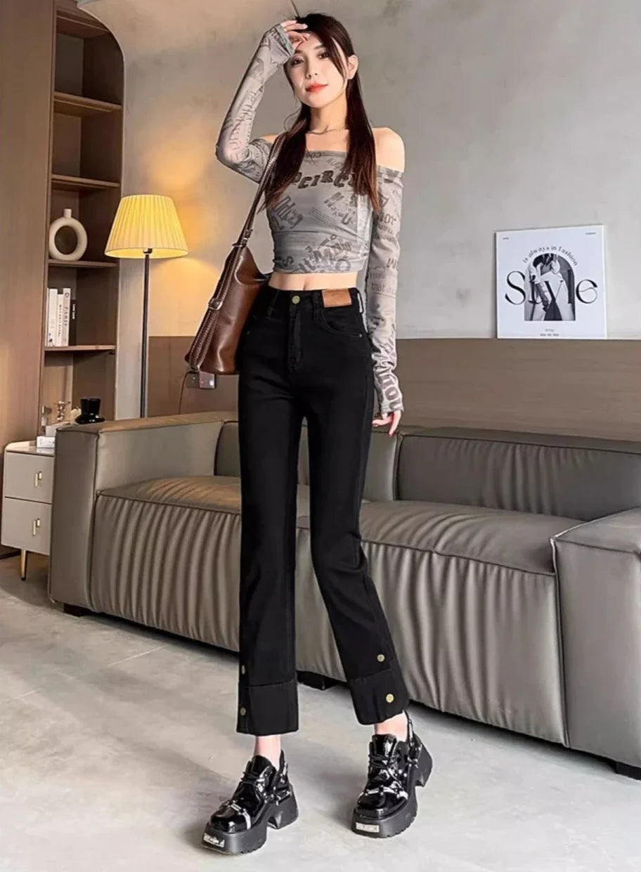 Woman Jeans High Waist Straight Leg Denim Pants for Women  Fitted Vintage Chic and Elegant Unique 90s Teenagers Vibrant Trousers