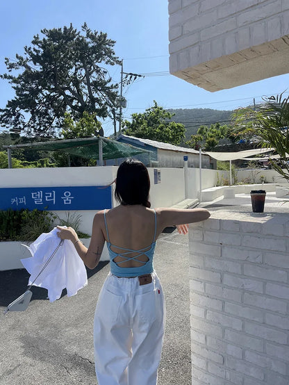 Korean Ins Retro Versatile High Waist Women's Straight Leg Jeans Summer New Fashion Loose Drawstring Design Women Wide Leg Jeans