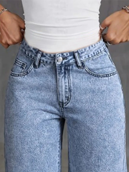 Denim Wide Leg Jeans High waisted  Bow Embroidered Pocket Wide Leg Jeans Fashionable Women's Trousers Casual Style