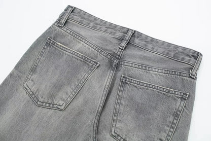 HH Female Fashion Denim Jeans Loose Solid Long Pants With Gradient All Match Streetwear Mujer Casual Baggy Chic Trousers