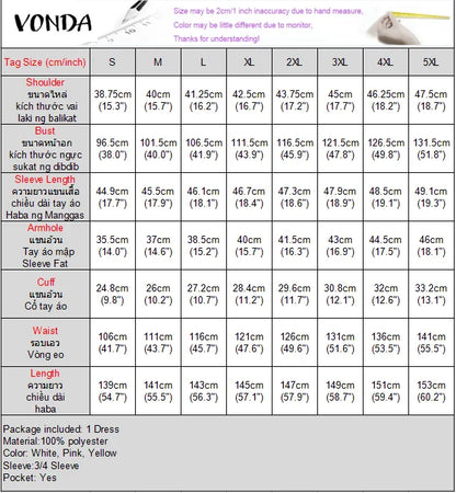 VONDA Plus Size Ruffled Women Bohemian Vestidos Autumn Long Maxi Robe Print Party Elegant 3/4 Sleeve Casual Loose Dress 5XL