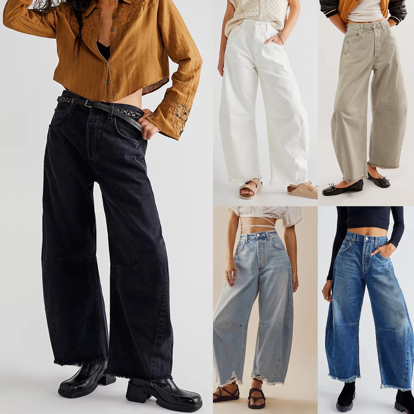 Women High Waist Wide Leg Jeans Casual Distressed Stretch High Rise Baggy Loose Boyfriends Denim Pants Trendy 2025 with Raw Hem