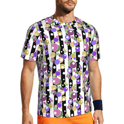 Gym T Shirt For Mens Retro Dots And Stripes T Shirts Fashion Blue Line Design Summer Tees O Neck Basic Graphic Clothes Plus Size