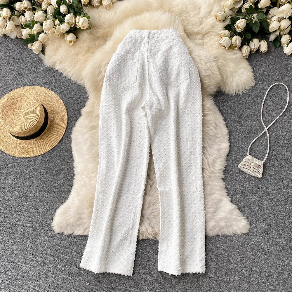Ripped Jeans for Women Casual Streetwear New Spring Autumn High Waist Straight Leg Pants Fashion White Blue Denim Trousers