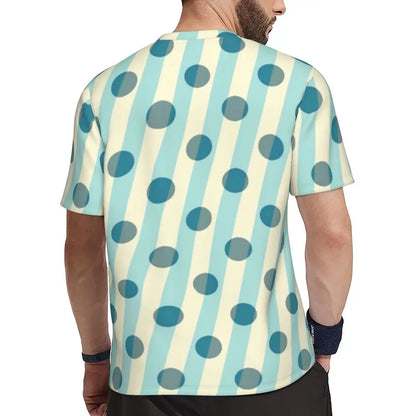 Gym T Shirt For Mens Retro Dots And Stripes T Shirts Fashion Blue Line Design Summer Tees O Neck Basic Graphic Clothes Plus Size