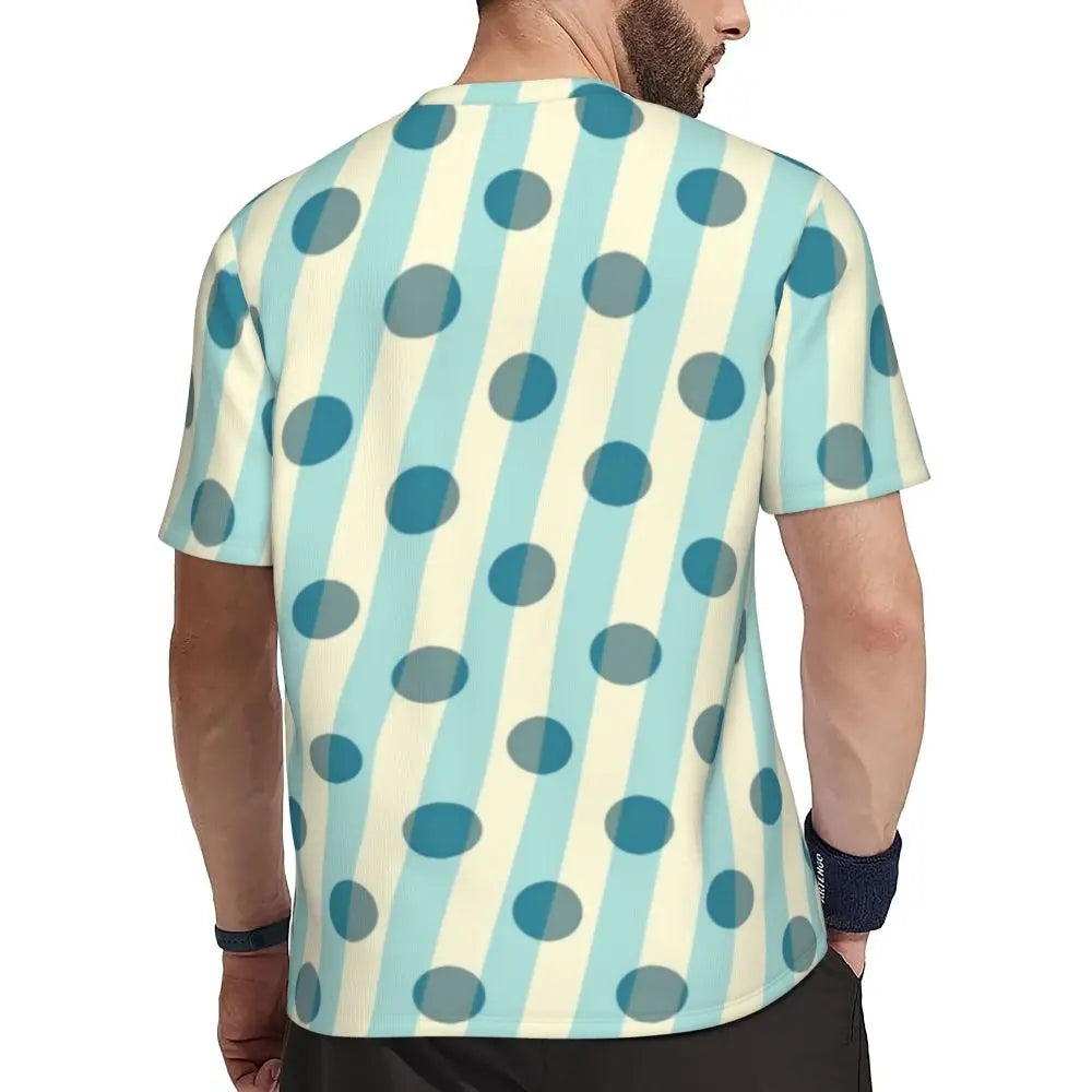 Gym T Shirt For Mens Retro Dots And Stripes T Shirts Fashion Blue Line Design Summer Tees O Neck Basic Graphic Clothes Plus Size