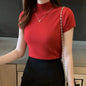 Womens Tops And Blouses Summer Short Sleeve Blouse Women Blusas Mujer De Moda 2023 Turtleneck Knitted Blouse Shirt Tops