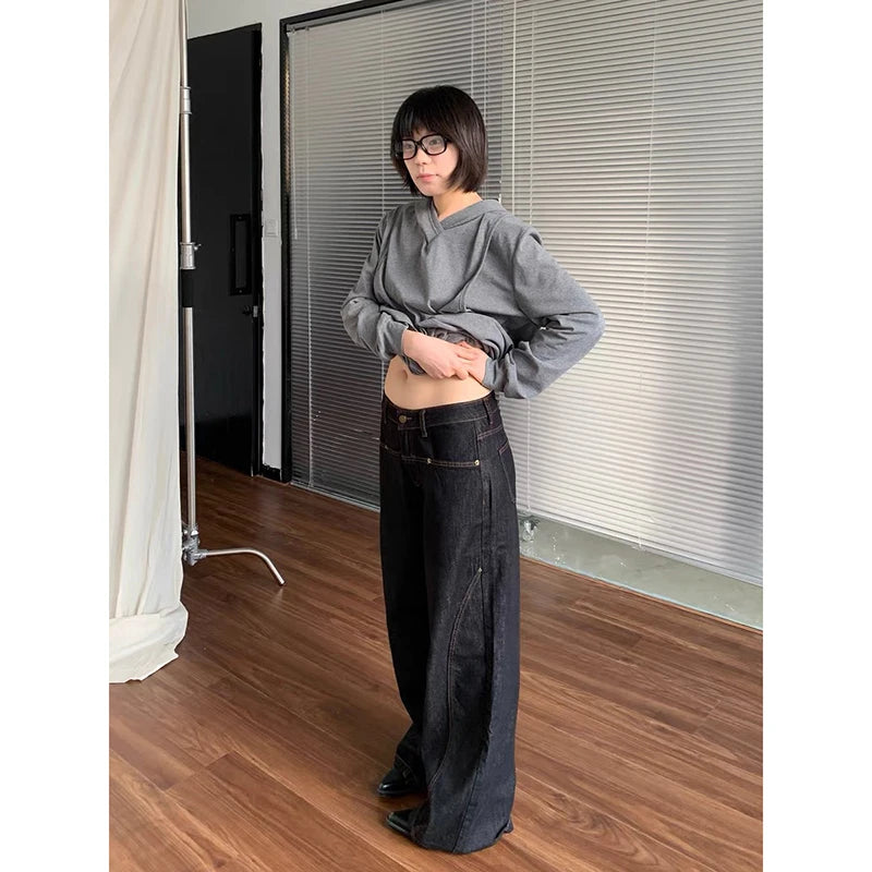 YIBASHU Women Black Grunge Jeans Japandi Style Oversize Jean Pants Vintage Harajuku Baggy Y2k Boyfriend Denim Trousers Clothes