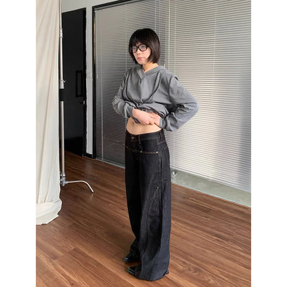YIBASHU Women Black Grunge Jeans Japandi Style Oversize Jean Pants Vintage Harajuku Baggy Y2k Boyfriend Denim Trousers Clothes