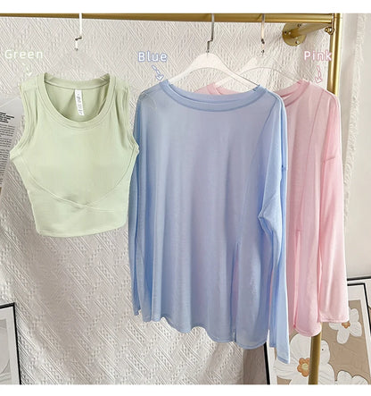 Women's Gym Clothing Summer Yoga Shirts & Blouses Fitness Sport Running T-shirt Female Short Sleeve Workout Tops Long Sleeve👚