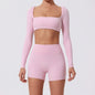 Yoga Clothes 2PCS Gym Set Sports Shorts Set Women Long Sleeved High Waist Shorts Fitness Suit Running Workout Tracksuit XP133