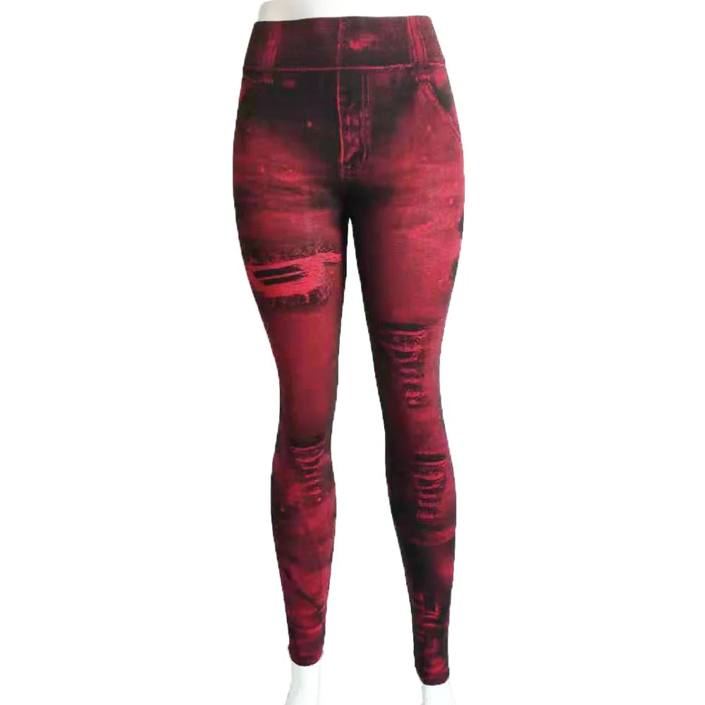 Women Imitation Distressed Denim Jeans Leggings High Waist Pants Fitness Slim Legg Mujer 2022 Sport Push Up Leggings for Women