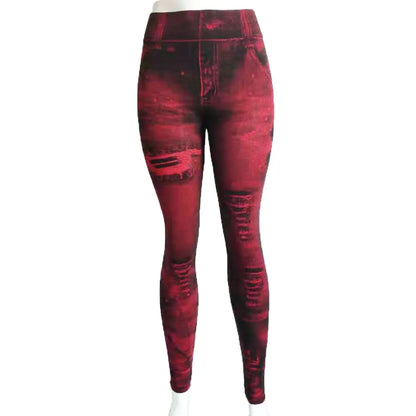 Women Imitation Distressed Denim Jeans Leggings High Waist Pants Fitness Slim Legg Mujer 2022 Sport Push Up Leggings for Women