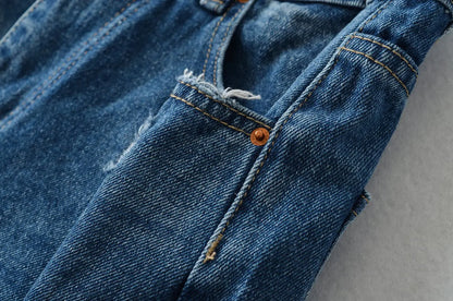 Women's Destroyed Jeans 2025 Spring Summer High Waist Loose Leg Floor-Length Distressed Denim Vintage Daily Staple