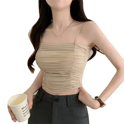 Top Women Sexy Shirts Sleeveless Tube Tops Girls Tops With Suspenders Lady White Camisole Padded Bras Woman Clothing Corset Top