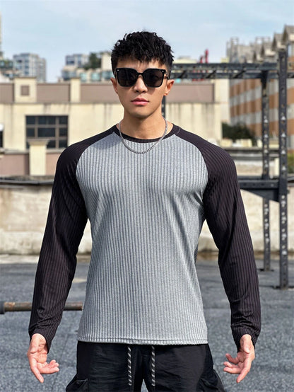 Gym Fitness T-shirt Men Long Sleeve Splice color Shirt Male Bodybuilding Tees Tops Running Sports Quick Dry Training Clothing