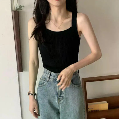 2025 Spring Women Crop Tops Strapy Casual Camis Sleeveless Tank Tops Cute Casual Tops Plain Camis Square Tops for Women Korean