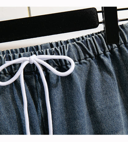 Oversized Jeans Women's 2025 New Spring Autumn Elastic Waist Lace-up Loose Gradient Wide Leg Long Female Denim Pants